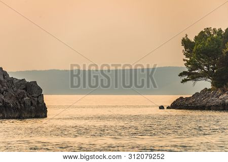 Divna Beach On Sunset, Peljesac Peninsula, Dalmatia, Croatia