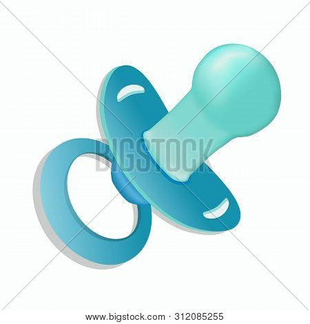 Baby Dummy For Boy. Blue Nipple For Child On Isolated Background.