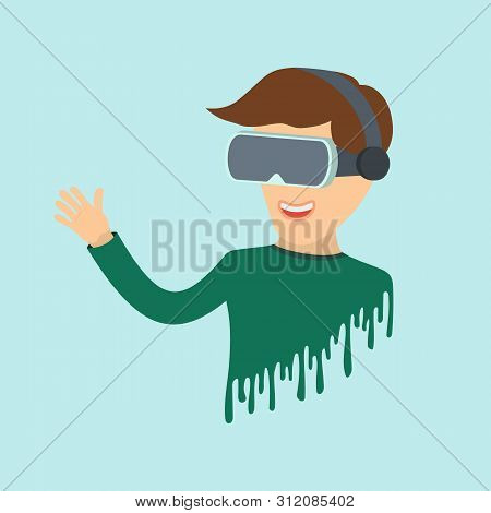 Man In Virtual Reality With Glasses. Flat Icon Virtual Reality.