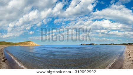 Sandy Beach Morning Landscape, Narta Lagoon, Vlore, Albania. Multi Shots Stitch High-resolution Pano