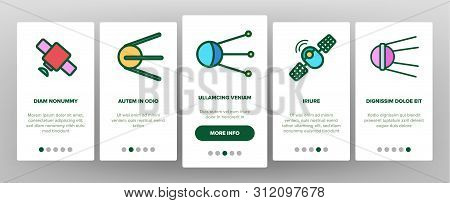 Orbital Sputnik Linear Vector Onboarding Mobile App Page Screen. Sputnik Thin Line Contour Symbols. 