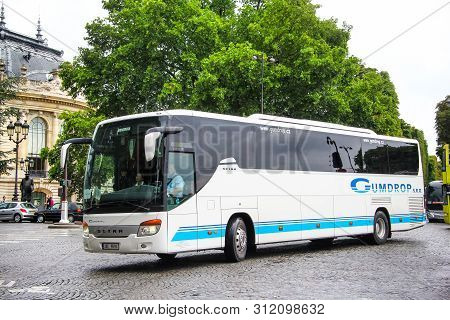 Paris, France - August 8, 2014: Touristic Coach Bus Setra S416gt-hd In The City Street.