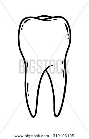 Tooth. Dental Oral Health Care Vector Illustration. Dentistry, Mouth Hygiene. Outline Graphic In Bla