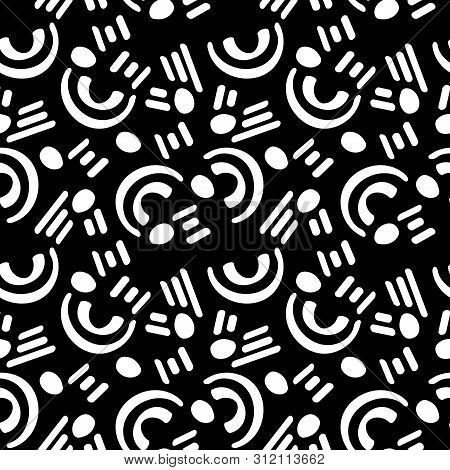 Abstract Seamless Pattern With Graphyc Elements, Modern Abstract Shapes. Monochrome Black And White 
