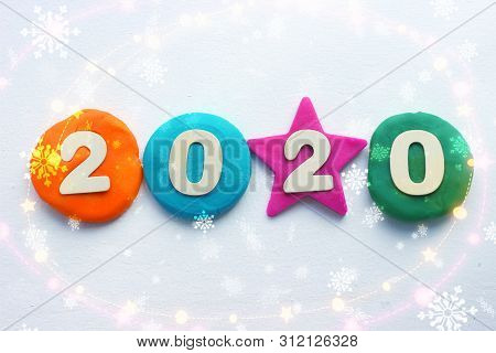 2020 Background .the Concept Of The New 2020. New Year With Colorful Numbers 2020 On White Backgroun