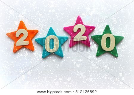 2020 Background .the Concept Of The New 2020. New Year With Colorful Numbers 2020 On White Backgroun