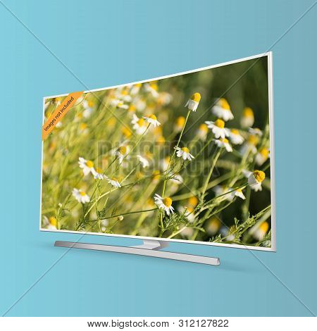 Curved Smart Uhd Tv Series Isolated On Blue Background, Vector Illustration