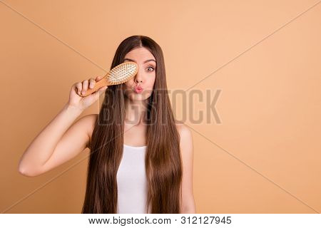 Close-up Portrait Of Her She Nice-looking Attractive Lovely Well-groomed Cheerful Foolish Lady Holdi
