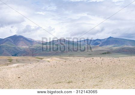 Chui Steppe At Summer And View Of Kurai Ridge In Altai Mountains, Altai Republic, Siberia, Russia
