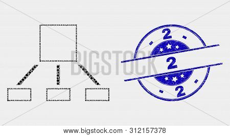 Dot Hierarchy Mosaic Pictogram And 2 Seal Stamp. Blue Vector Round Scratched Stamp With 2 Caption. V