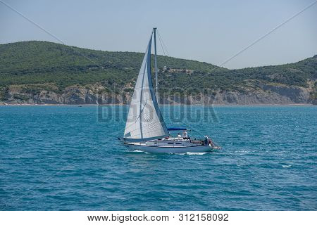Beautiful Bay With Sailing Boats, Bolshoy Utrish Island, Anapa,