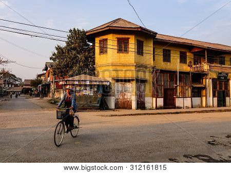 Hsipaw, Myanmar - Feb 23, 2016. Old Buildings In Hsipaw, Myanmar. Hsipaw Is A Small Town, 200 Km (12