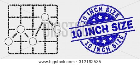 Dot Chart Grid Mosaic Icon And 10 Inch Size Seal Stamp. Blue Vector Rounded Textured Watermark With 