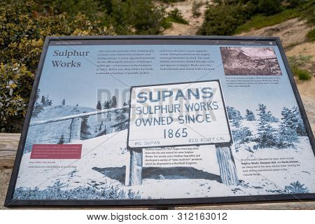 Lassen County, Ca - July 9, 2019: Interpretive Sign For Sulphur Works, A Geothermal Area In Lassen V