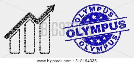 Dot Trend Chart Mosaic Pictogram And Olympus Seal Stamp. Blue Vector Round Distress Seal Stamp With 