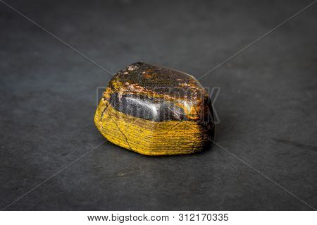 Tiger Iron Gemstone Precious Gem With Shiny Surface Yellow And Grey