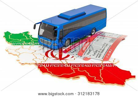 Bus Travel In Iran, Concept. 3d Rendering Isolated On White Background
