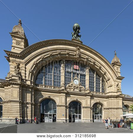 Frankfurt, Germany. July 2019.   The Facade Of The Frankfurt Hauptbahnhof Railway Station Building