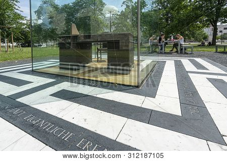 Frankfurt Am Main, July 2019.   The Adorno Desk Is A Monument In The Grand Park Of The Johann Wolfga