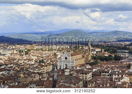 Florence, Italy - September 18, 2018: This Is An Aerial View Of The Basilica Of Santa Croce From The