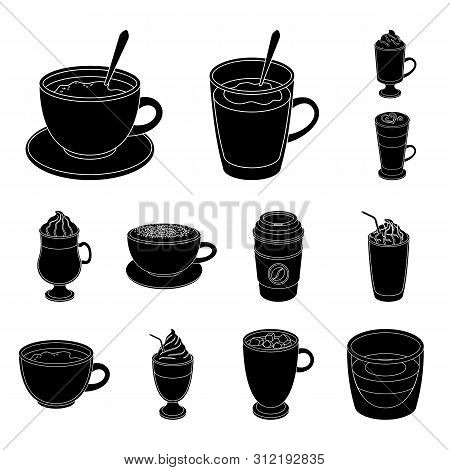 Different Kinds Of Coffee Black Icons In Set Collection For Design. Coffee Drink Bitmap Symbol Stock
