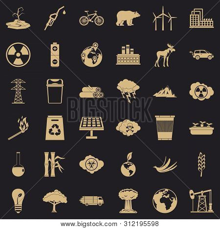 Environmental Icons Set. Simple Style Of 36 Environmental Icons For Web For Any Design