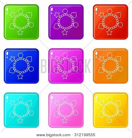 Charm Bracelet Icons Set 9 Color Collection Isolated On White For Any Design