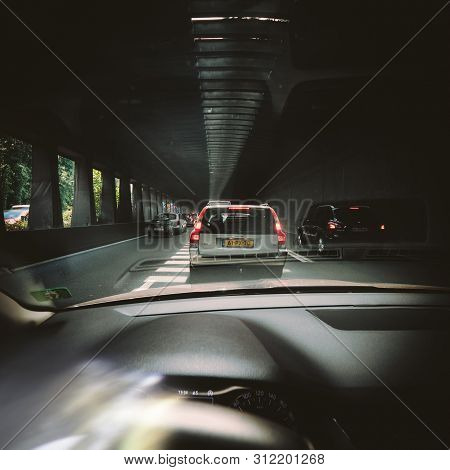 Paris, France - Jul 15, 2018: Square Image Driver Pov Personal Perspective And The Front Driving Vol