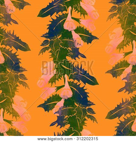 Seamless Pattern With Flowers. Summer Concept. Mix-media Design. Digital Painting And Watercolor Tex