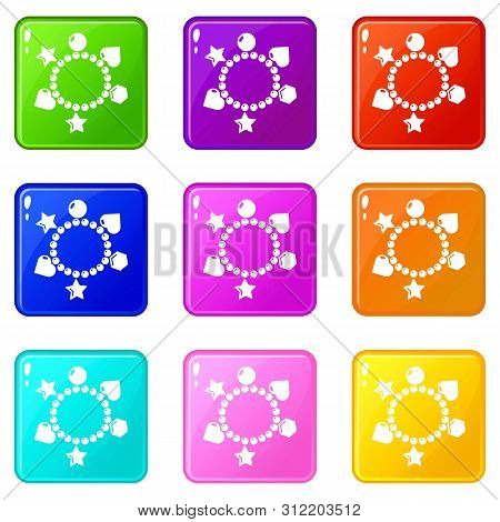 Charm Bracelet Icons Set 9 Color Collection Isolated On White For Any Design