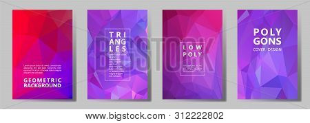 Facet Triangles Futuristic Brochure Covers Vector Graphic Design Set. Crystal Texture Polygonal Patt