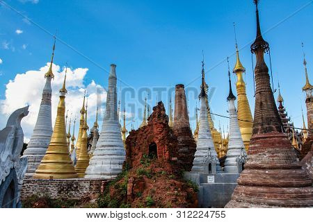Shwe Indein Pagoda In The Village Of Indein, Near Ywama, Inle Lake, Myanmar Burma