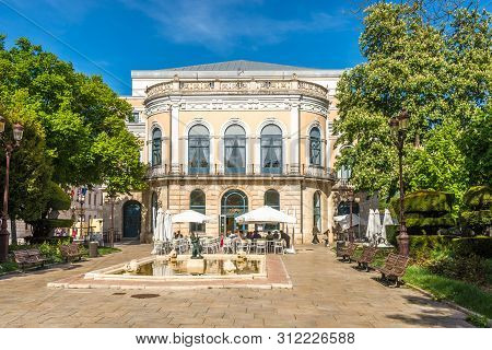 Burgos,spain - May 12,2019 - View At The Principal Theater With Fountain In Burgos. Burgos Is A City