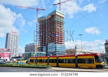 Warsaw, Poland. 18 June 2019. Construction Of The Widok Towers Office Building.
