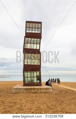 Barcelona, Spain- 09 November 2014: View Of La Estrella Herida, The Wounded Star, Monument Paying Ho