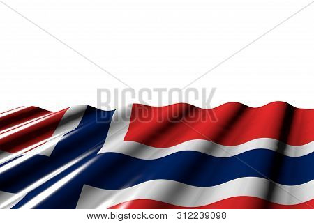 Cute Shining Flag Of Norway With Big Folds Lay At The Bottom Isolated On White - Any Feast Flag 3d I