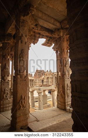 The Inner View Of Ineriors And Ceilings Of Vittala Or Vitthala Temple In Hampi, Karnataka State, Ind