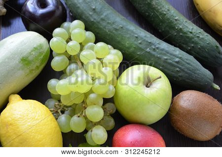 Healthy Food Clean Eating Selection: Fruit, Vegetable, Seeds, Superfood, Cereal, Leaf Vegetable On G