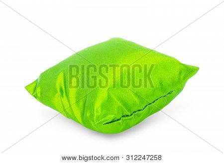 Bright Green Pillow Isolated On White Comfortable, Bed, Cloth, Soft, Domestic, Rest, Sleep,