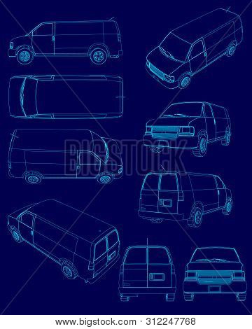 Set With Contours Of The Van. Outline Of Vans With Different Types. Vector Illustration