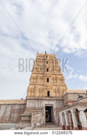 Hampi, India July 8, 2019 : Inner View Of Virupaksha Or Pampapati Temple North Gopuram Exit At Hampi