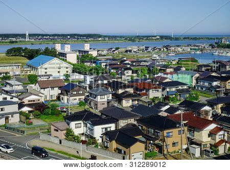 Sakata, Japan - May 19, 2017. Aerial View Of Sakata City In Tohoku, Japan. Sakata Is A City Located 