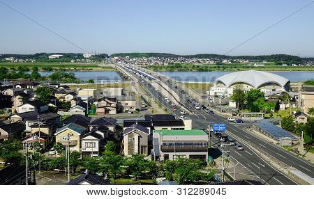 Sakata, Japan - May 19, 2017. Aerial View Of Sakata City In Tohoku, Japan. Sakata City Flourished Th