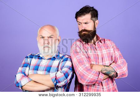 Two Bearded Men Senior And Mature. Barbershop And Hairdresser Salon. Father And Son Family. Generati