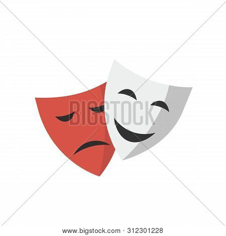 Mask Theatre Isolated On White Background. Mask Theatre Drama Actor Symbol Logo Icon Flat. Vector St