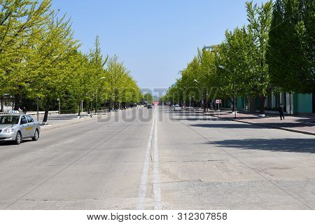 Wonsan, North Korea - May 4, 2019:  Avenue In Wonsan, One Of The North Korean Port On The Eastern Se