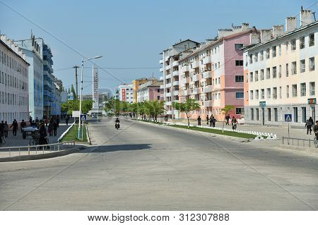 Wonsan, North Korea - May 4, 2019:  Street Scene   In Wonsan, One Of The North Korean Port On The Ea