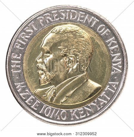 Kenyan coin with the image of the first president jomo keniata isolated on white background