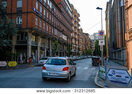 Rovigo, Italy - July, 11, 2019: one of the central streets of Rovigo, Italy
