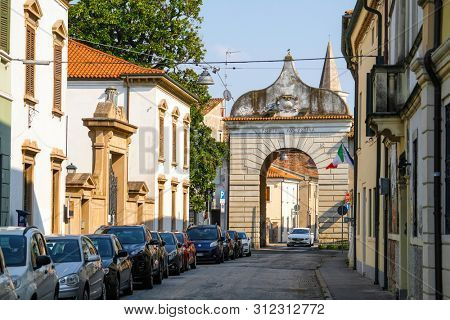 Rovigo, Italy - July, 11, 2019: cars on a parking in Rovigo, Italy